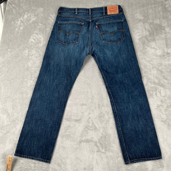 Levi Strauss 501 Mens Dark Wash Button Fly Straight Leg Jeans W38 L32 - Picture 2 of 10